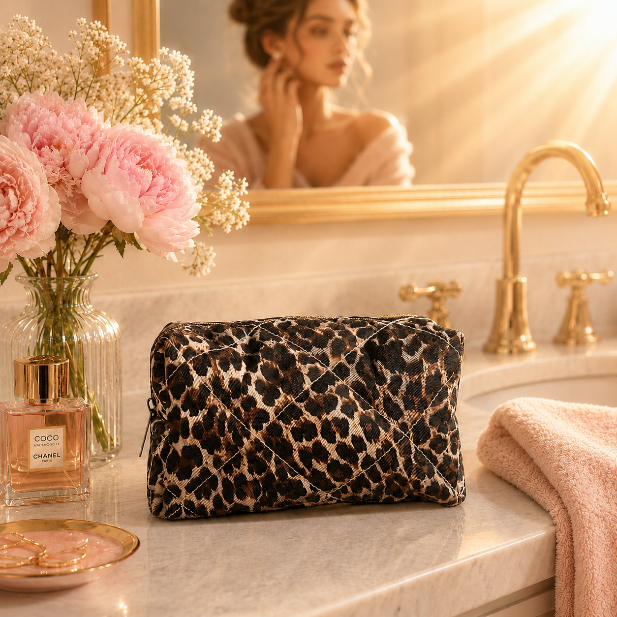 Travel Toiletry Leopard Print Makeup Bag Organizer for Women
