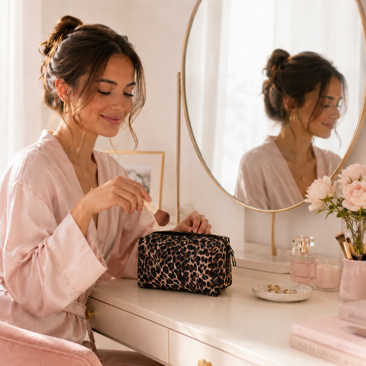 Travel Toiletry Leopard Print Makeup Bag Organizer for Women