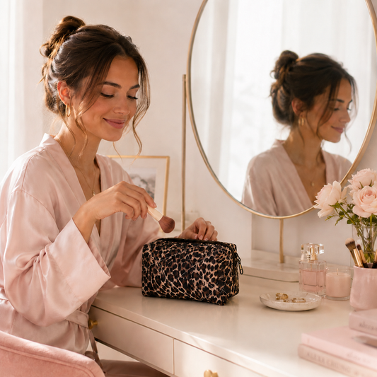 Travel Toiletry Leopard Print Makeup Bag Organizer for Women