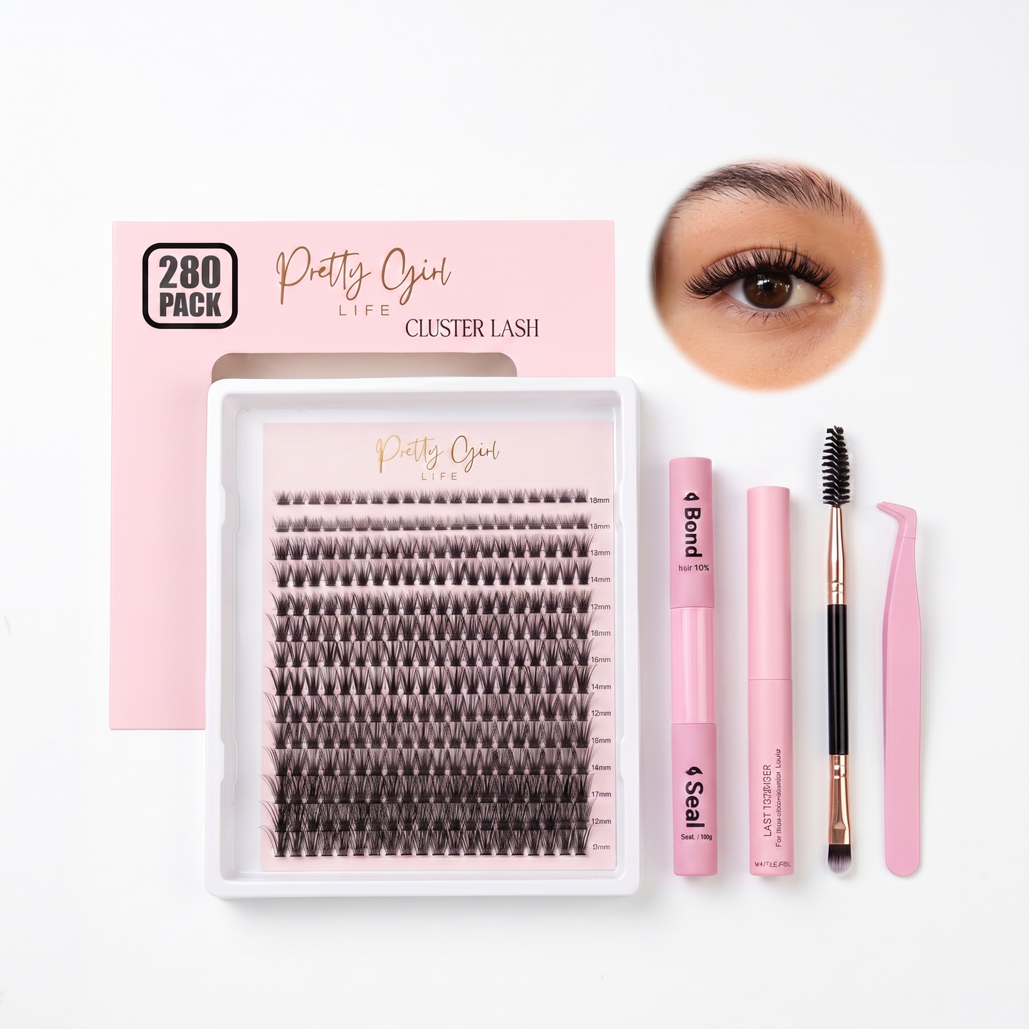 DIY Wispy Lash Clusters D Curl Eyelash Extensions with Bond, Seal, and Tweezers