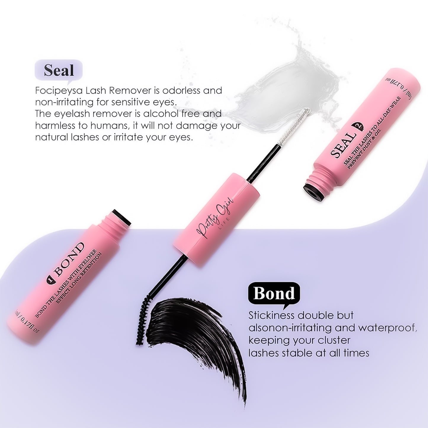 DIY Wispy Lash Clusters D Curl Eyelash Extensions with Bond, Seal, and Tweezers