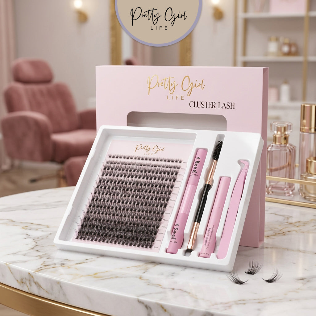 DIY Wispy Lash Clusters D Curl Eyelash Extensions with Bond, Seal, and Tweezers